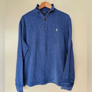 Polo Ralph Lauren Blue Quarter Zip Pullover Sweater L Preppy Old Money Soft Cozy
